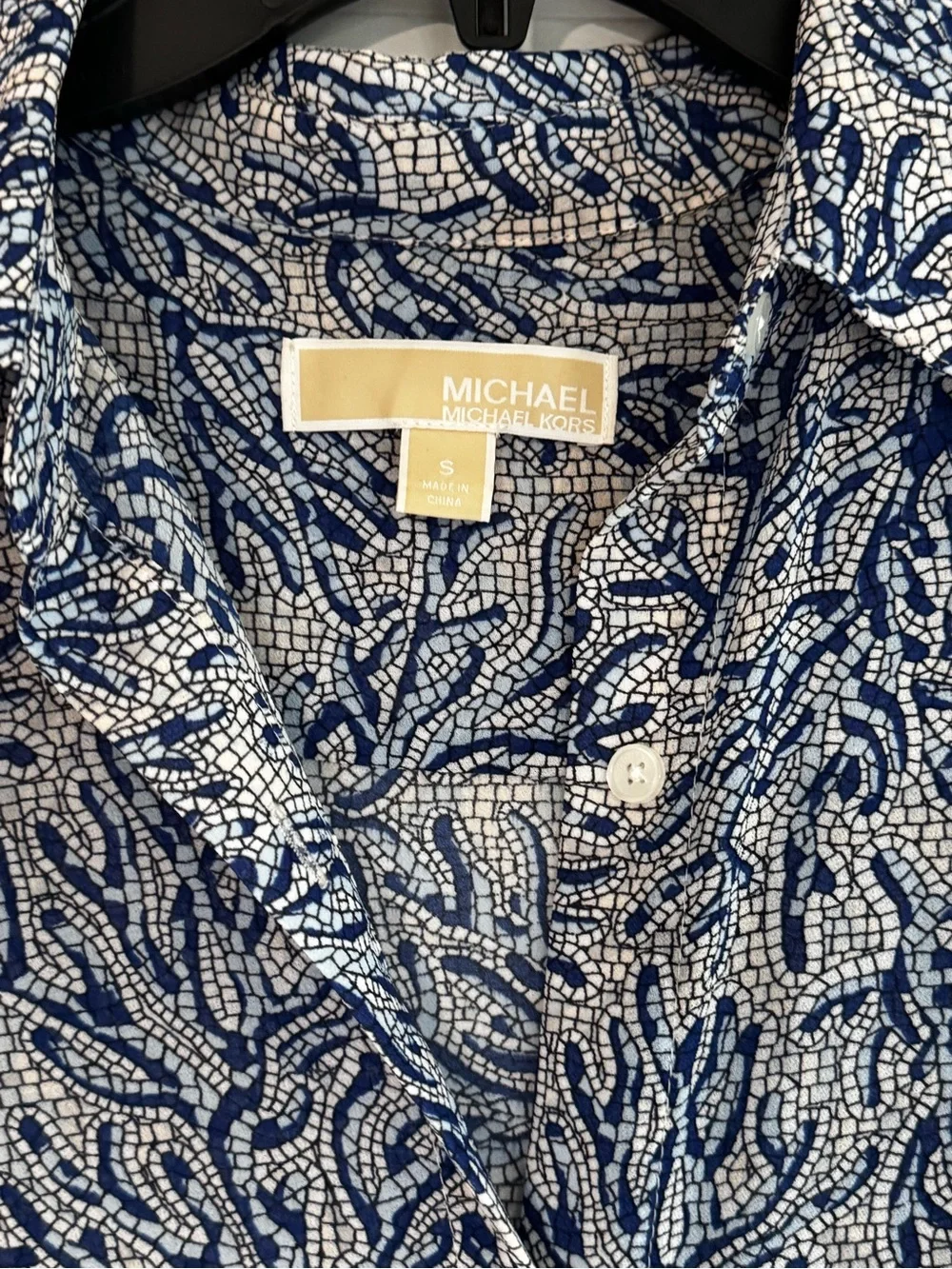 Michael Kors Blue and White Printed Button-Down Maxi Dress